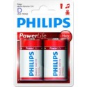 Pila alcalina lr20 philips power life blister 2 unidades