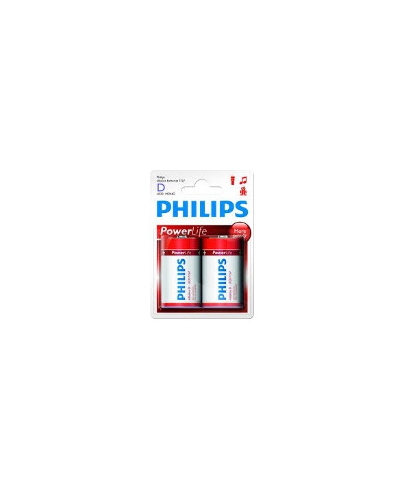 Pila alcalina lr20 philips power life blister 2 unidades