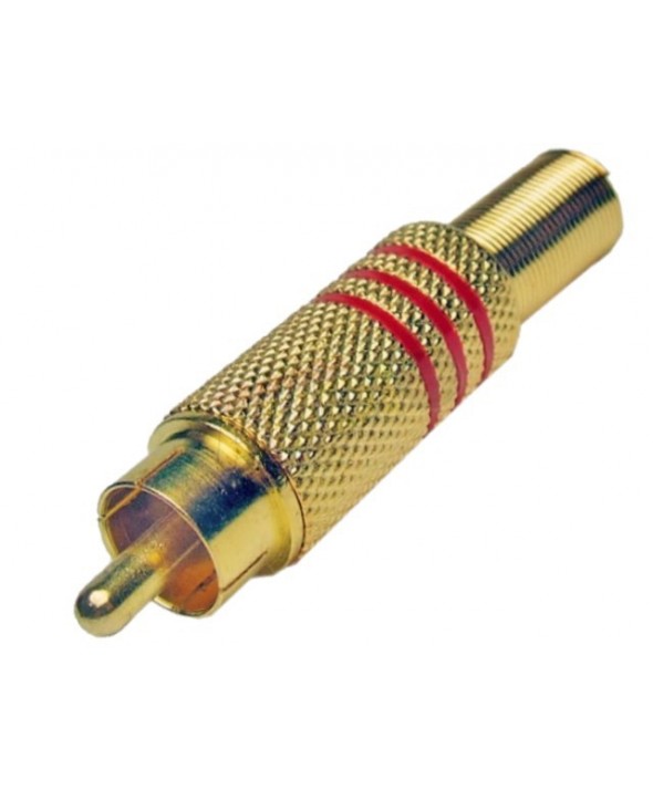 Conector rca macho metal dorado rojo