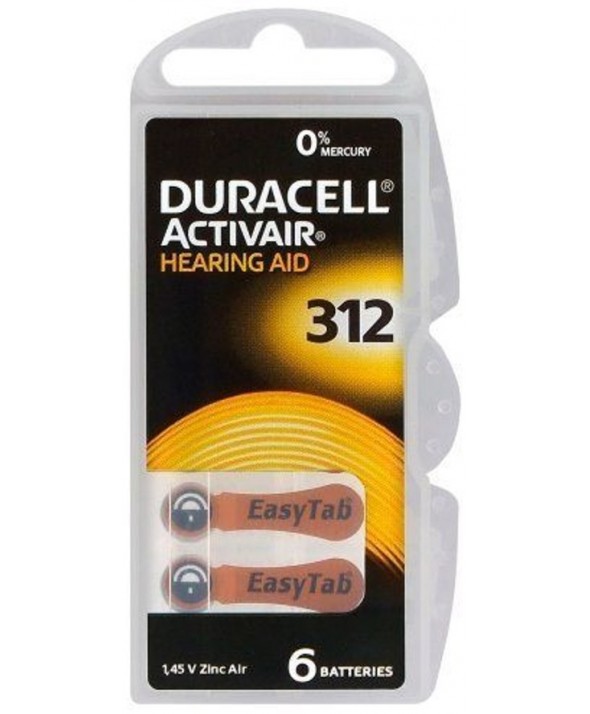 Pila zinc aire 1.4v pr312 blister 6 unid.duracell 