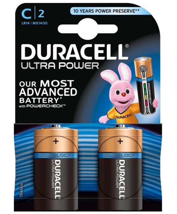 Pila alcalina lr14 duracell ultra power 2 unidades