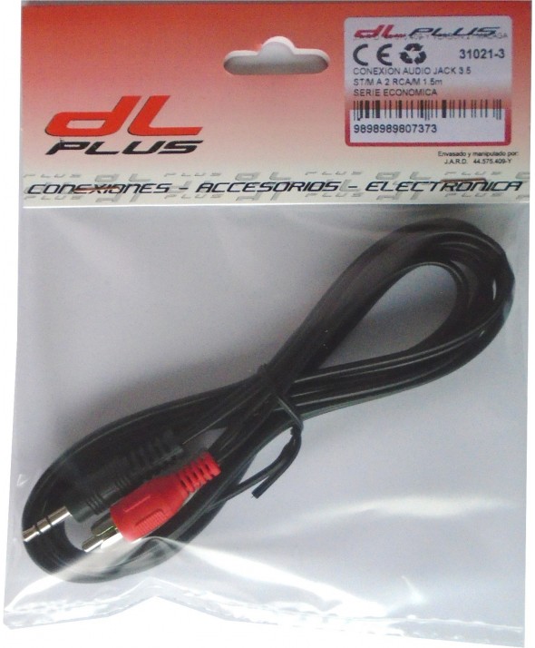 Conexion audio jack 3.5 st/m a 2 rca/m 1.5m economico