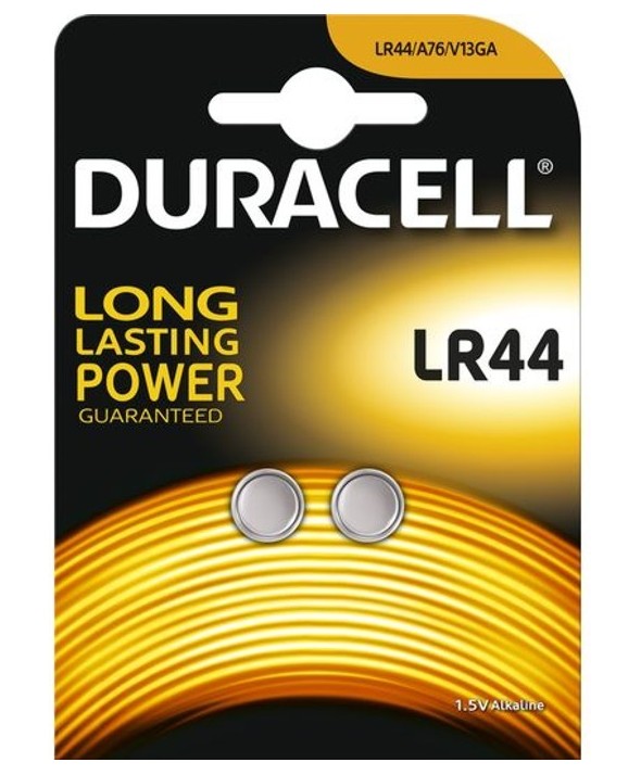 Pila alcalina lr44 (a76) duracell blister de 2 unidades