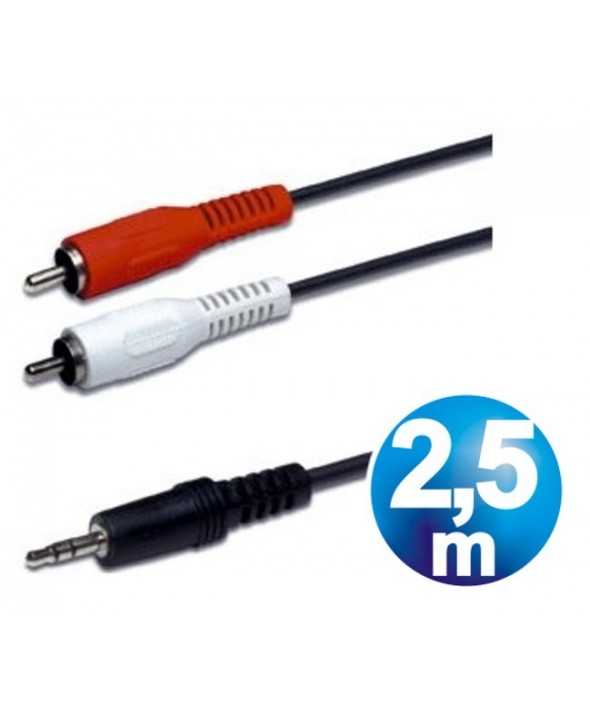 Conexion audio jack 3.5 st/m a 2 rca/m 2.5m