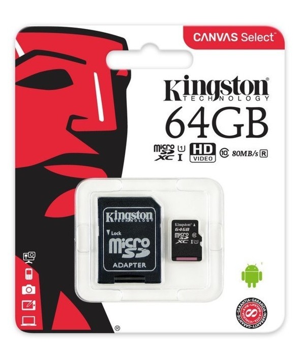 Memoria microsdxc 64gb clase 10 80r+adaptador sd kington