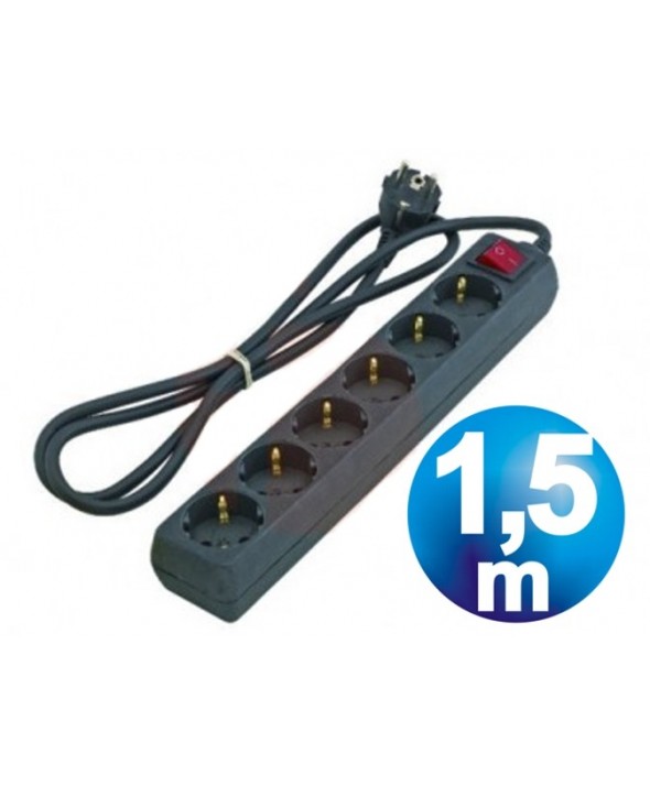 Base red multiple 6 vias con interruptor 1.5 m negra