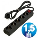 Base red multiple 5 vias con interruptor 1.5 m negra