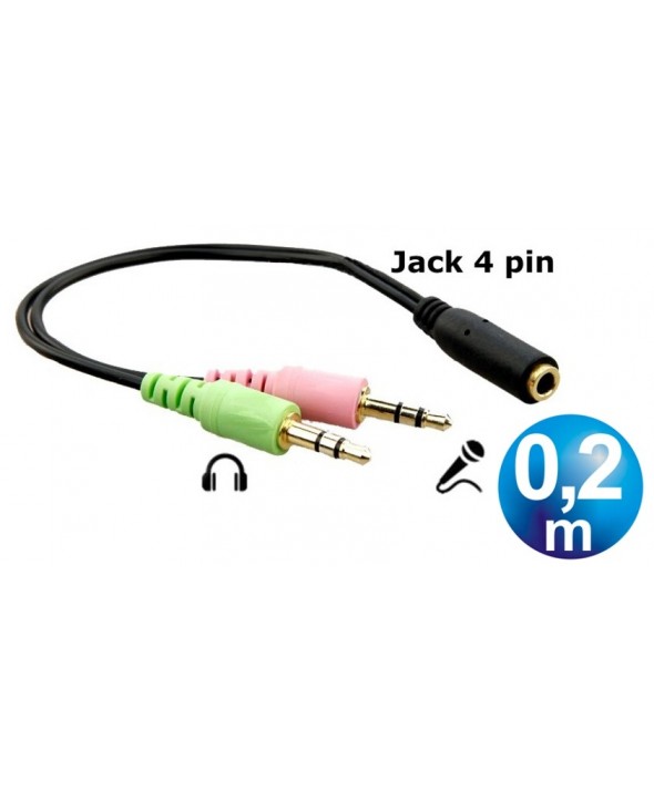 Conex. audio+micro jack 3.5 4 pin.h a 2 st/m 0.2m