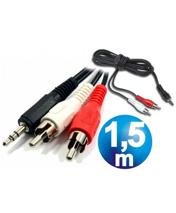 Conexion audio jack 3.5 st/m a 2 rca/m 1.5m economico