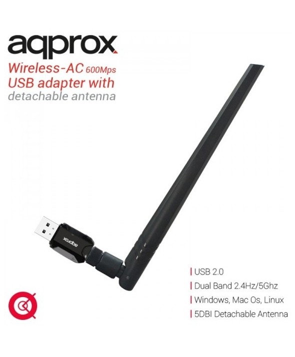 Adaptador wifi antena 600 mbps approx usb600da