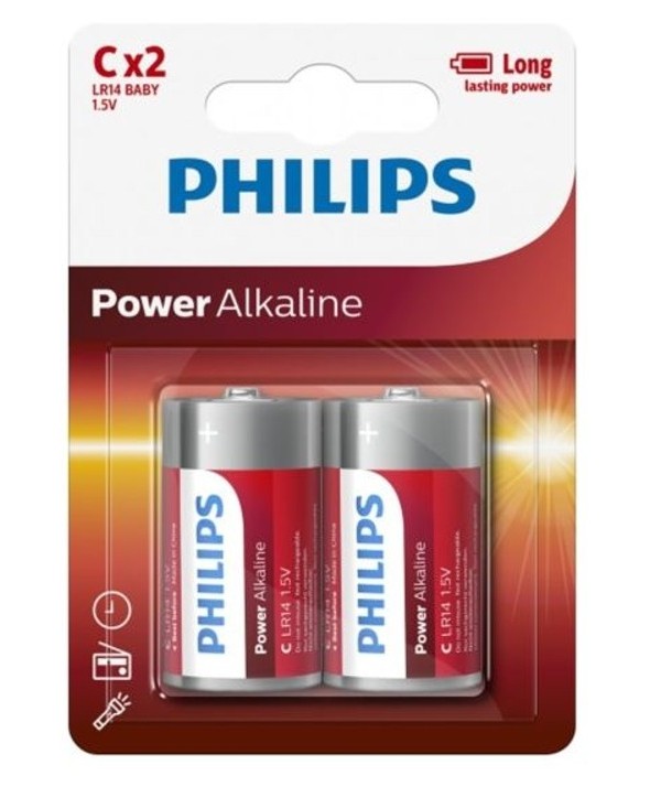 Pila alcalina lr14 philips power alkaline blister 2 unidades