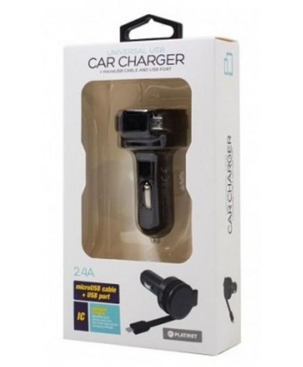 Cargador mechero micro usb retractil 2.4a platinet