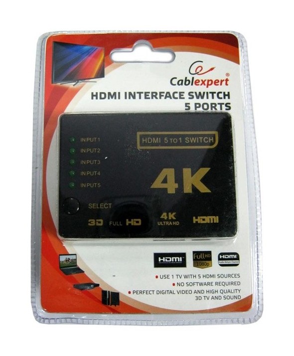 Mini switch hdmi 5 entradas 1 salida + mando a distancia 4k