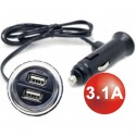 Alimentador coche 2 usb 3.1a con cable omega