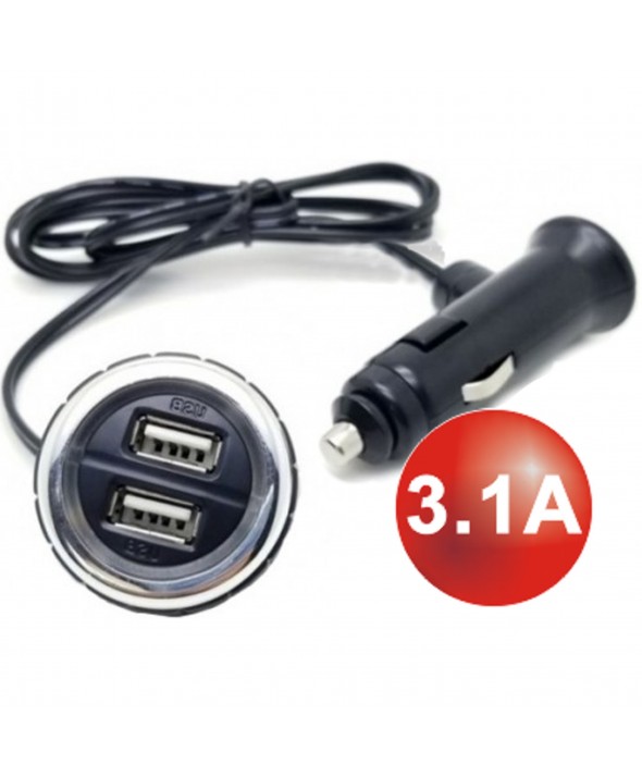 Alimentador coche 2 usb 3.1a con cable omega