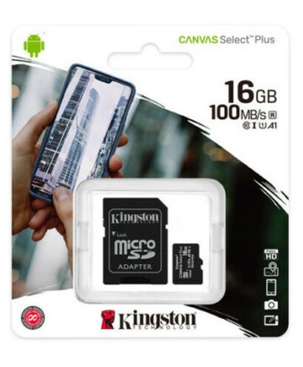 Memoria microsdhd 16gb 100mb/s+adaptador sd kingston