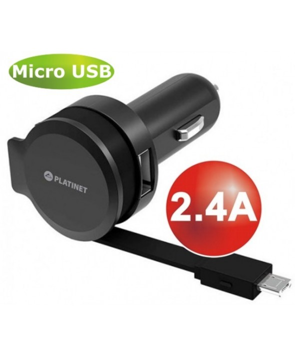 Cargador mechero micro usb retractil 2.4a platinet