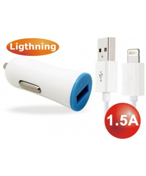 Cargador mechero usb 1.5a+conexion lightning 1 m