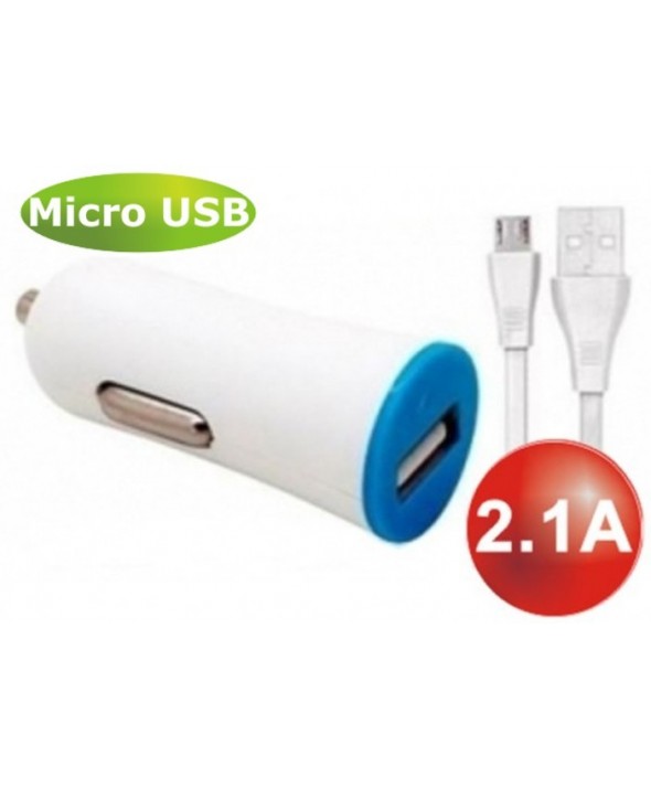 Cargador mechero usb 2.1a+conexion micro usb 1 m