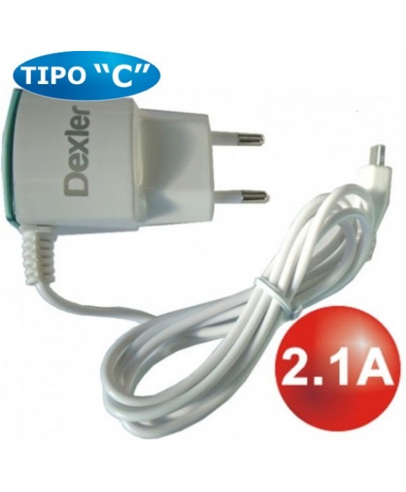 Cargador red usb 2.1 a tipo "c" cable 1 m