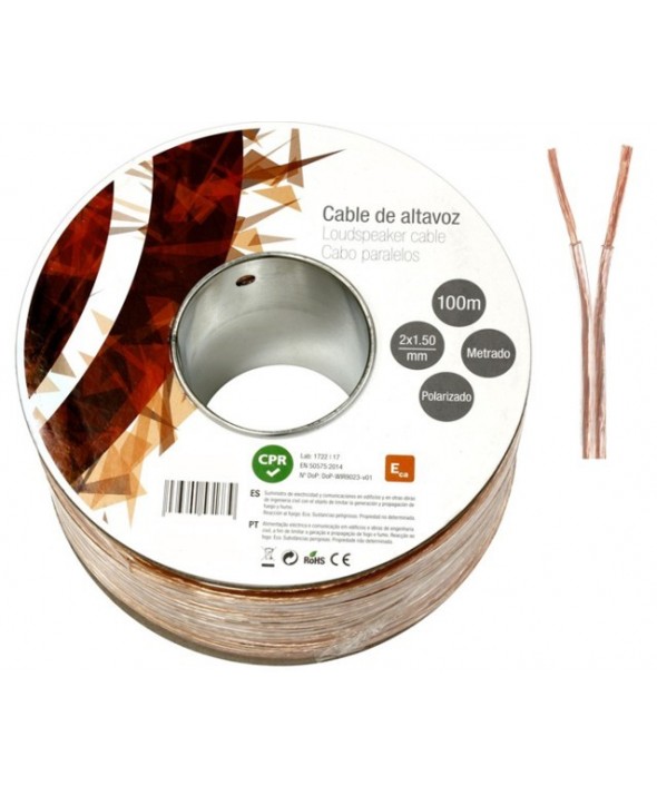 Rollo 100 m cable paralelo 2x1.5 mm transparente