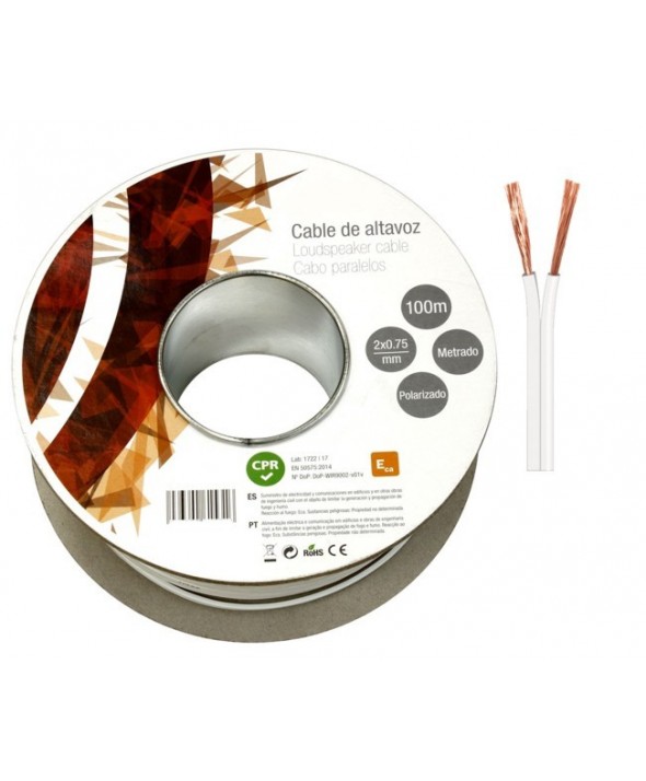 Rollo 100 m cable altavoz paralelo 2x075 mm blanco