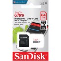 Memoria microsdhd 64gb cl10 80r + adaptador sd sandisk