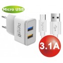 Kit cargador red usb (3.1a max) + conexion micro usb 