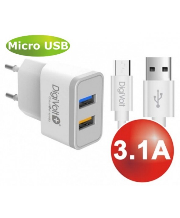 Kit cargador red usb (3.1a max) + conexion micro usb 